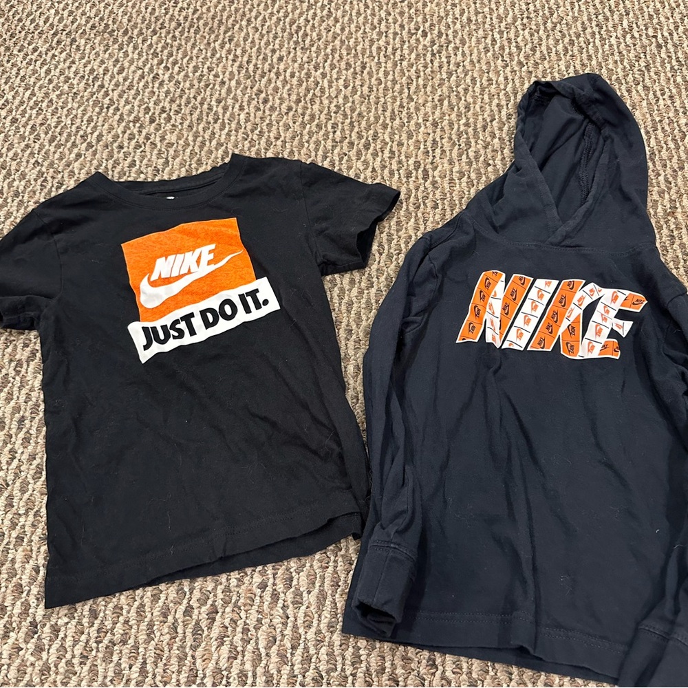 Nike Kids Black Tee and Hoodie Set with Orange Accents